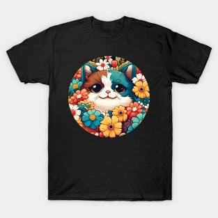 Beautiful Cat Flower Lover - Colorful Cat Kitten T-Shirt